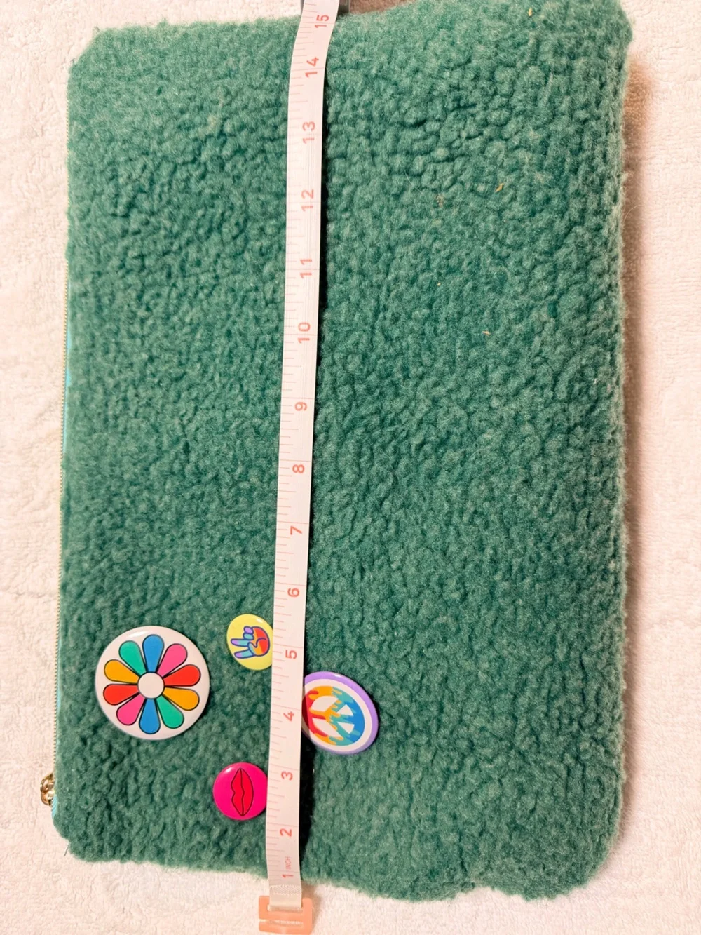 Green Sherpa Laptop Sleeve bag 15 inch with Colorful Badge Accents